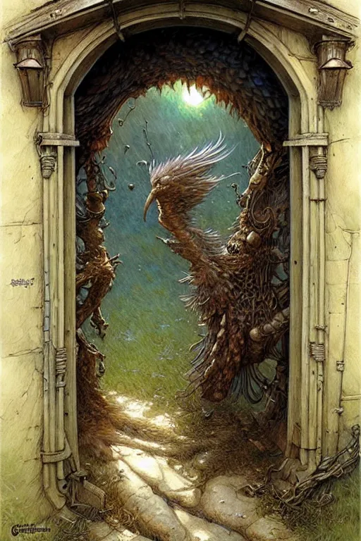 Prompt: a doorway to an impossible dream beyond comprehension, very very detailed painting by greg rutowski and jean baptiste monge