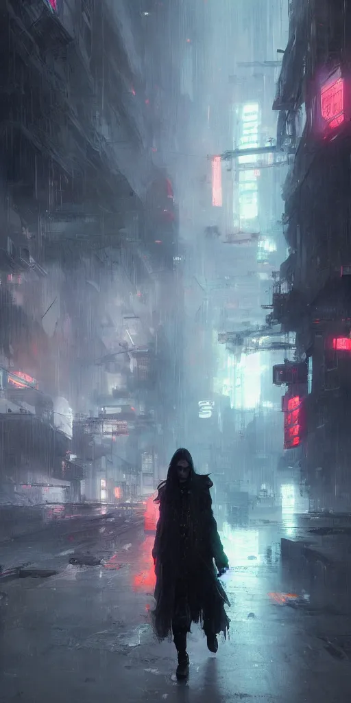 Prompt: neon low contrast scene, soft, sad, misty, by ruan jia and wadim kashin