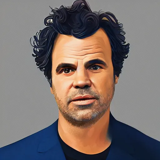 Image similar to portrait of mark ruffalo, highly detailed, centered, solid color background, digital painting