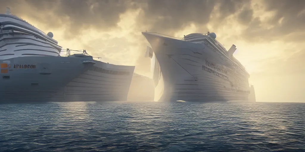 Prompt: the cruise ship lying on its side in sea, sinking, dark, storm, thunderstorm unreal engine Hight detailed An epic fantastic realism dinamic lighting