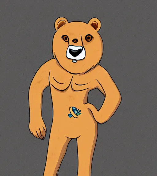 Image similar to expressive stylized master furry artist digital line art colored shaded drawing full body portrait character study of the anthro male anthropomorphic cartoon bear fursona animal person