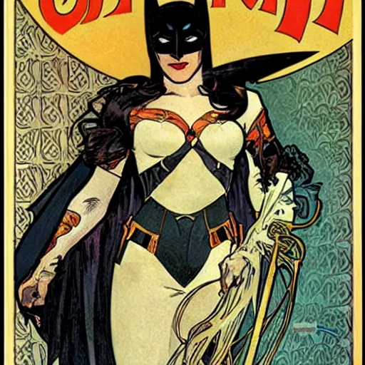 Prompt: A Batman cover by Alphonse Mucha