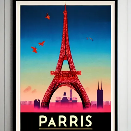 Image similar to paris travel poster, painting, trending on artstation