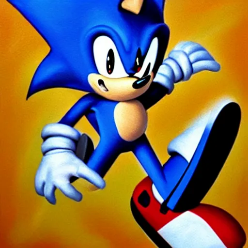 Prompt: chad sonic the hedgehog, gotta go fast, expressive oil painting