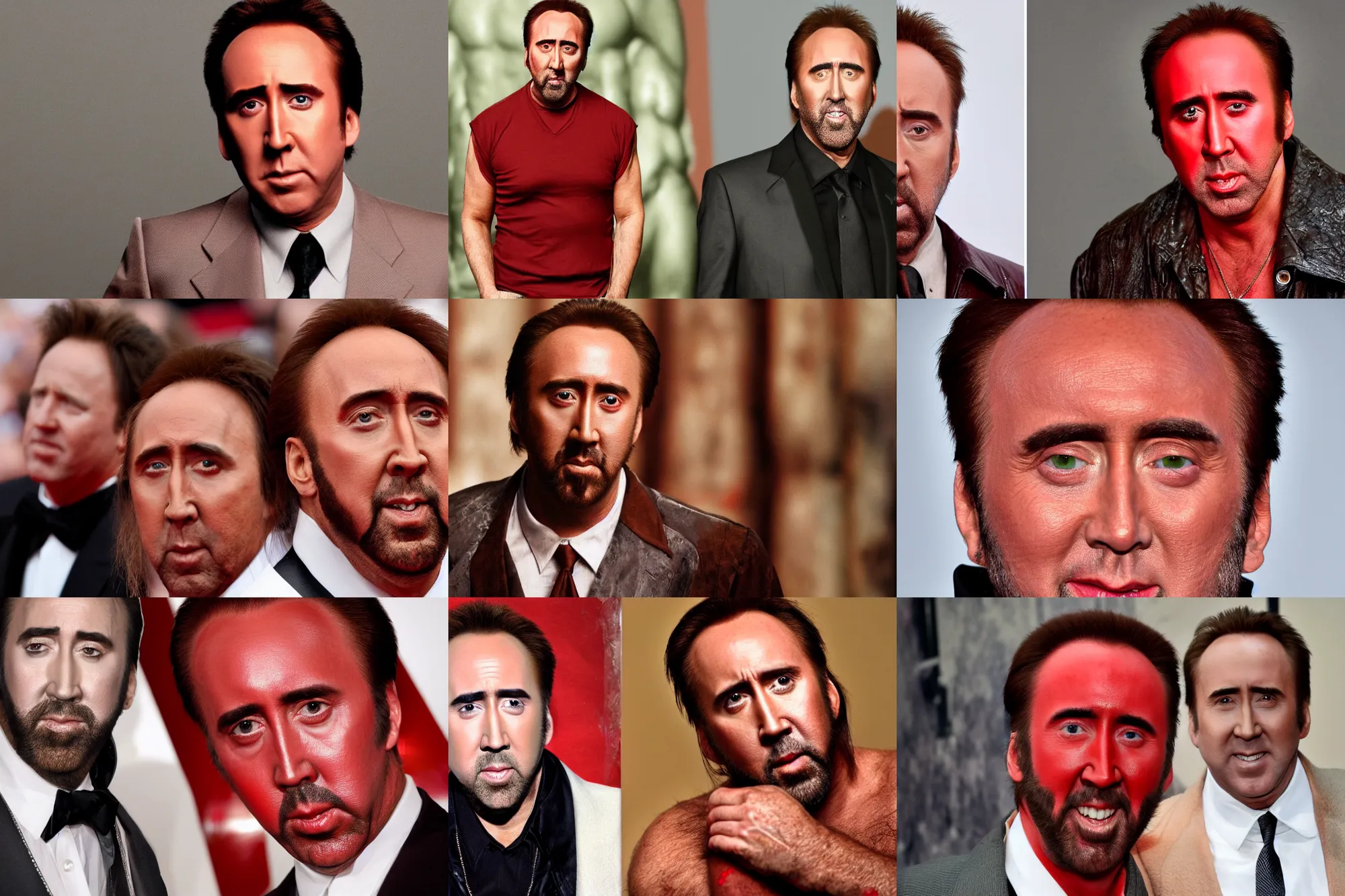 Prompt: red skin nicolas cage, photo, high detailed