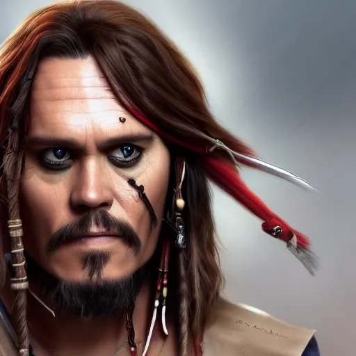 Image similar to Jim Carrey is Jack Sparrow, hyperdetailed, artstation, cgsociety, 8k