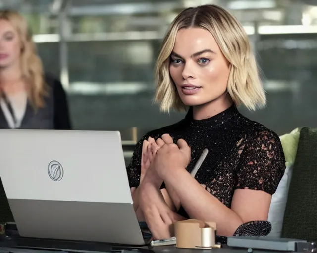 Image similar to sp - 4 0 4 audio sampling workstation being used by margot robbie, award winning product advertising still, 4 k 8 k 1 6 k