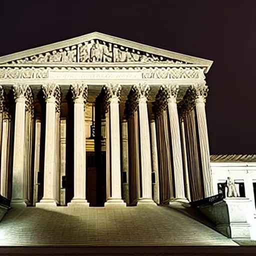 Image similar to Supreme court on fire at night, award winning photo, 8k hyperrealistic