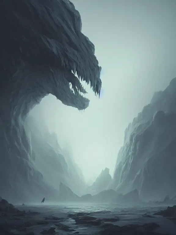 Prompt: concept art, giant monsters emerge from the fog, fine detail, trending on artstation, by sylvain sarrailh