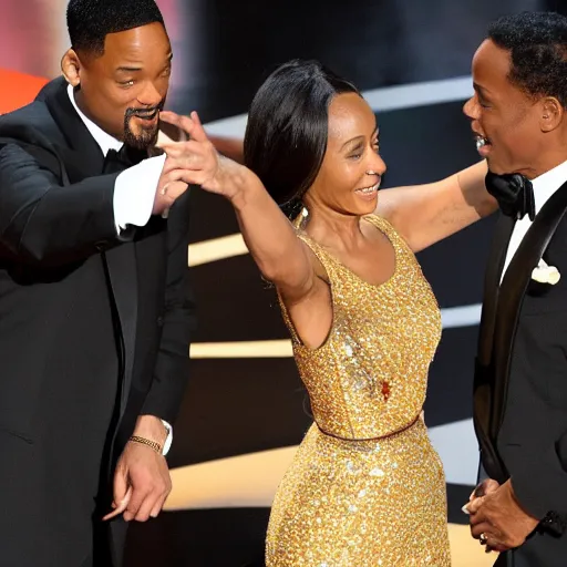 Prompt: will Smith hitting jada smith with Chris rock at the Oscars