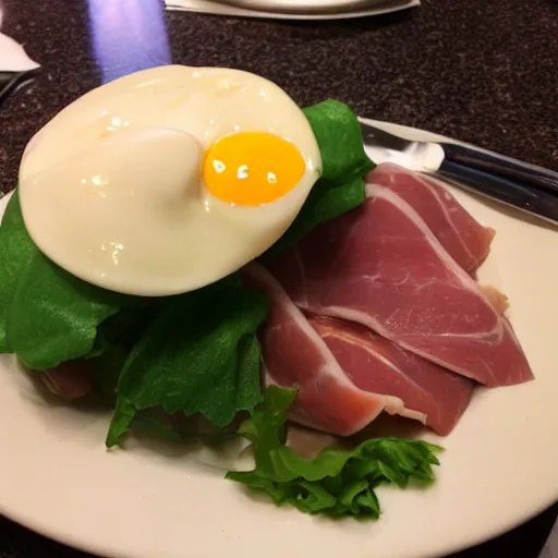 Prompt: the waitress was not amused when he ordered green eggs and ham