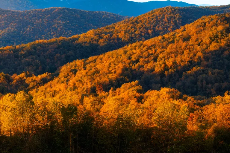 Prompt: landscape photo of maggie valley mountains, golden hour