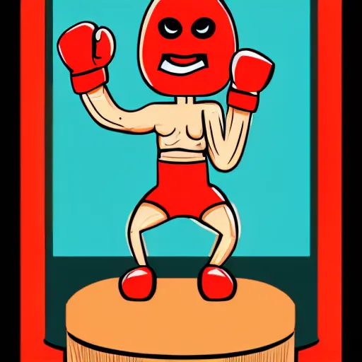 Image similar to bottle of soap, personified, with arms and legs and face, wearing boxing gloves, cartoon, illustration, high - quality, detailed