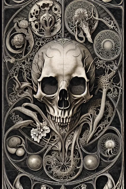 Image similar to art forms of nature by ernst haeckel, memento mori by arthur rackham, ornate antique porcelain beautiful skull mask, ultrasharp, photorealistic, hyperdetailed, octane render, polished, art nouveau, neo - gothic, gothic, intricate ornamental organic filigree, art nouveau botanicals, art forms of nature by ernst haeckel, horizontal symmetry, symbolist, visionary