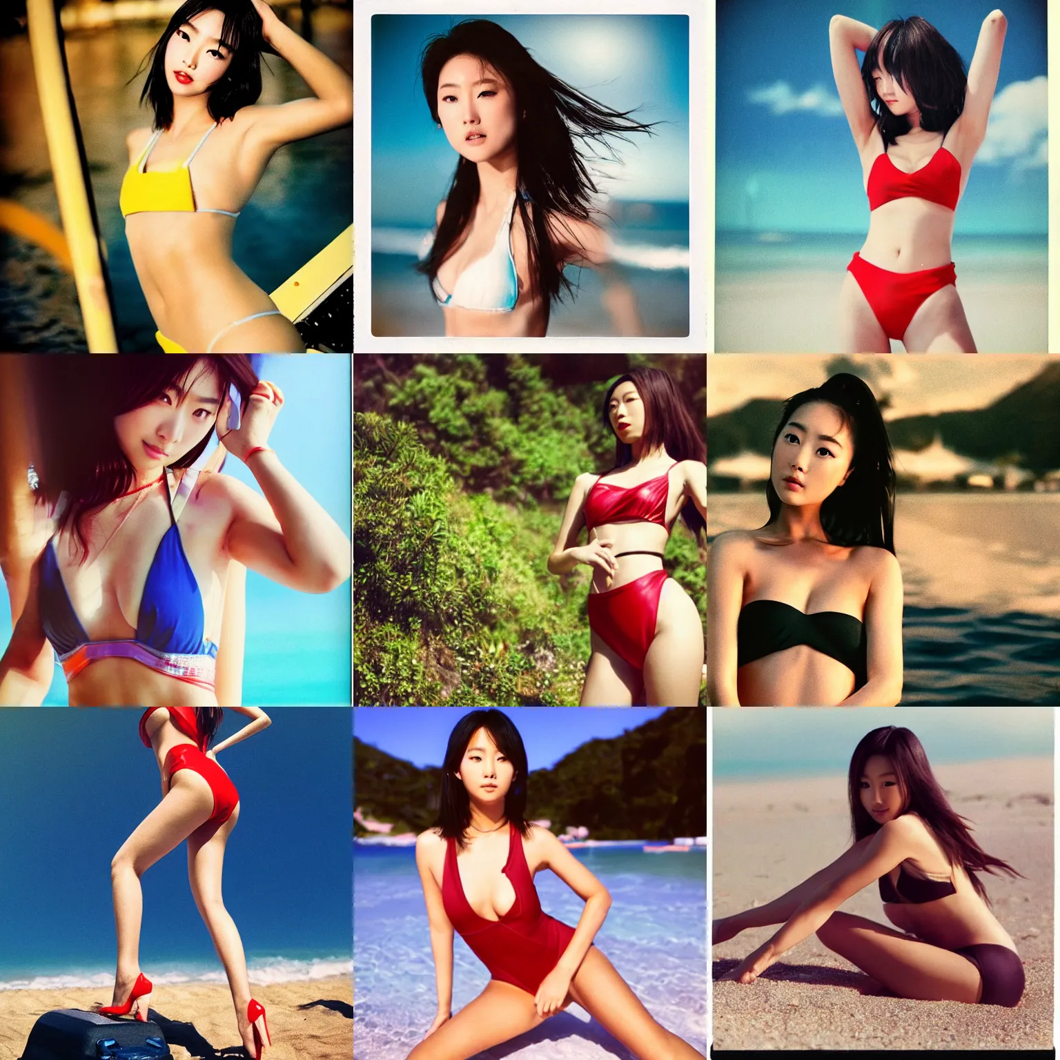 Image similar to Worksafe,8K HD incredible dynamic movie shot,very close-up young beautiful gorgeous cute Japanese actress supermodel J-Pop AV idol girl posing in swimsuit, motion.High budget Hollywood movie.At Behance and Instagram,taken with polaroid kodak portra.Photoshop,Adobe After Effects