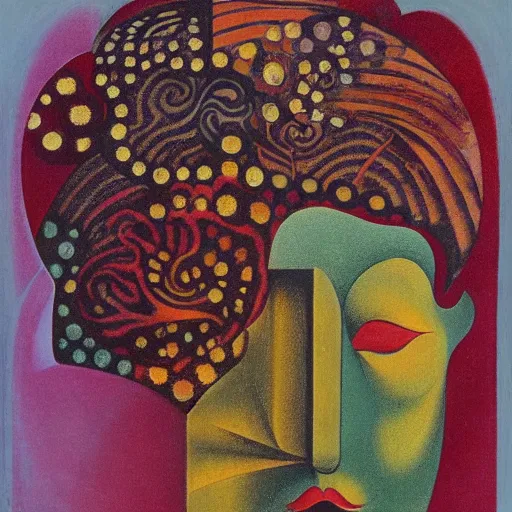 Image similar to floral face portrait by leonetto cappiello and wojciech siudmak and ernst fuchs, anni albers, oil on canvas