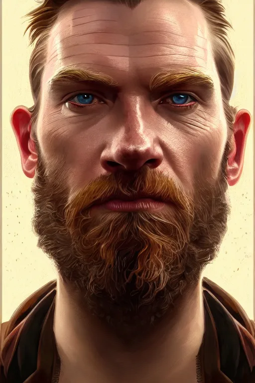 Image similar to symmetry!! portrait of willem ewan mcgregor in the style of god of war, machine parts embedded into face, intricate, elegant, highly detailed, digital painting, artstation, concept art, smooth, sharp focus, illustration, art by artgerm and greg rutkowski and alphonse mucha, 8 k