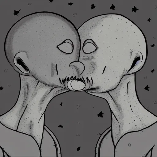 Image similar to two grey aliens kissing