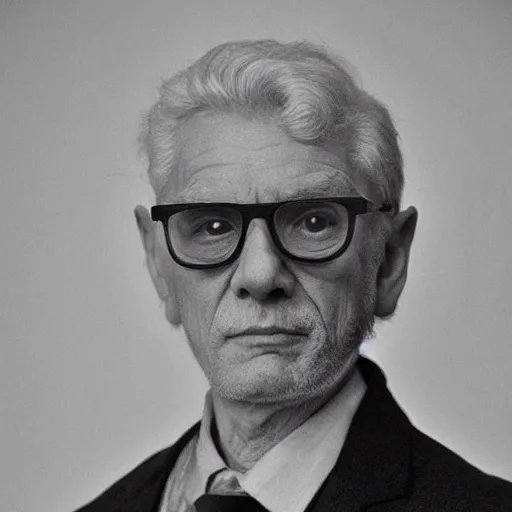 Prompt: highly detailed, hyper-realistic, image of a 76 year old chemistry professor, white complexion, long wavy messy gray hair, eyeglasses, hawk nose, no moustache