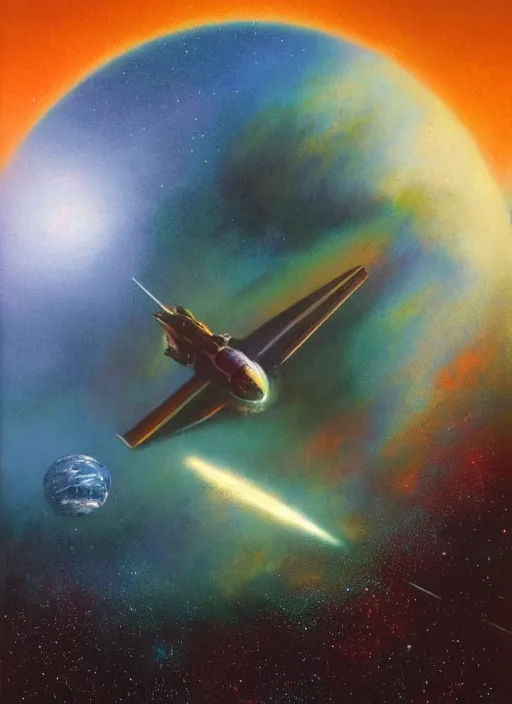 Image similar to masterpiece book cover illustration by the great famous sci - fi artist john harris.