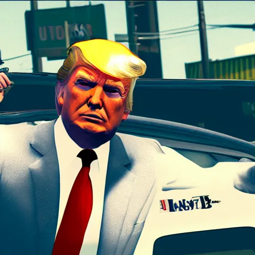 Image similar to Donald Trump as a gangster in GTA 5 4k ultra high quality