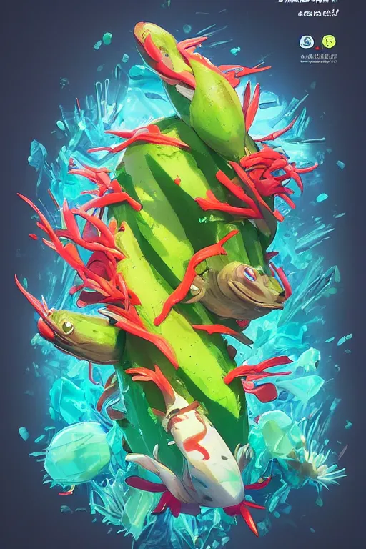 Image similar to 3 d render creature animal sushi cristal very big eye roots cactus elemental flush of force nature micro world fluo fishscale, comics gta 5 cover, official fanart behance hd artstation by jesper ejsing, by rhads, makoto shinkai and lois van baarle, ilya kuvshinov, ossdraws