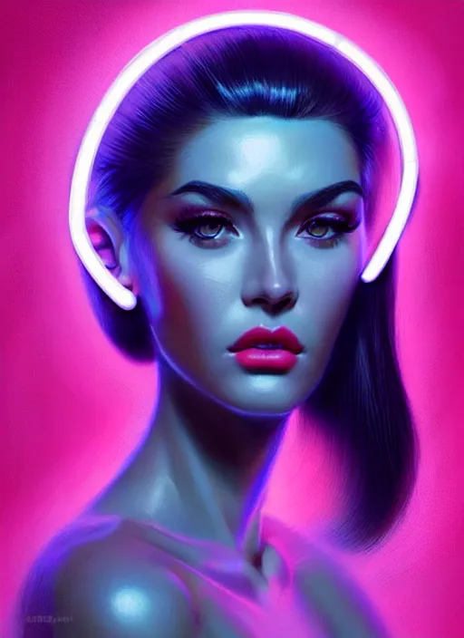 Prompt: portrait of female humanoid, intricate, retro 6 0 s fashion, elegant, cyber neon lights, highly detailed, digital photography, trending in artstation, trending in pinterest, glamor pose, concept art, smooth, sharp focus, art by artgerm and greg rutkowski