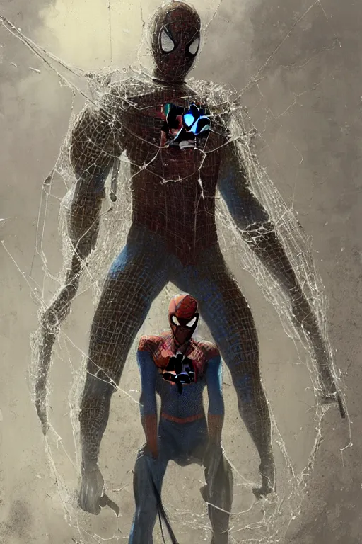 Image similar to spiderman covered with webs, legendary warrior, heroic fighter, decorative ornaments, battle armor, by carl spitzweg, ismail inceoglu, vdragan bibin, hans thoma, greg rutkowski, alexandros pyromallis, perfect face, sharply focused, sharply detailed, centered, realistic shading