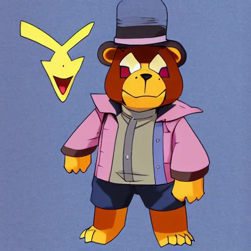 Prompt: Freddy fazbear, Pokémon trainer