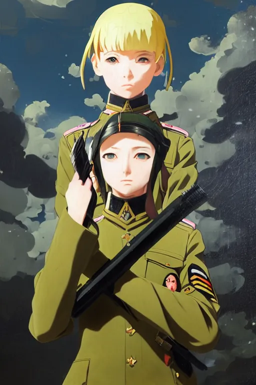 Image similar to baroque oil painting of anime key visual portrait concept art of anime girl wearing military nazi ss uniform, brutalist, dark fantasy, rule of thirds, fake hidden detail, trending on pixiv fanbox, acrylic palette knife and brush, style of makoto shinkai studio ghibli genshin impact jamie wyeth james gilleard greg rutkowski