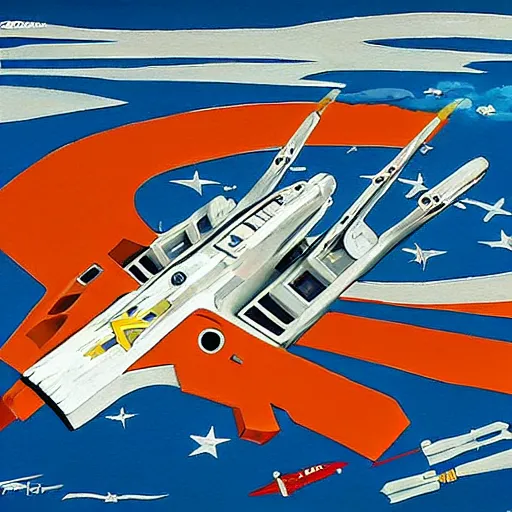 Prompt: U.S.S. Enterprise from Star Trek painted in the style of Robert McCall