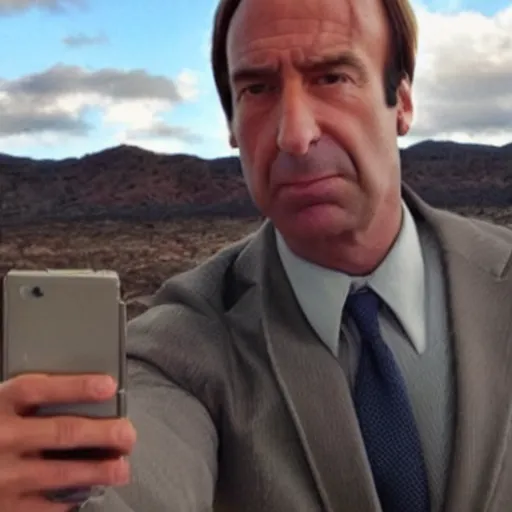 Image similar to zoomed in cameraphone photo low resolution saul goodman selfie