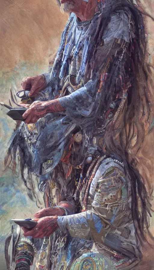 Image similar to portrait of a digital shaman, by james gurney