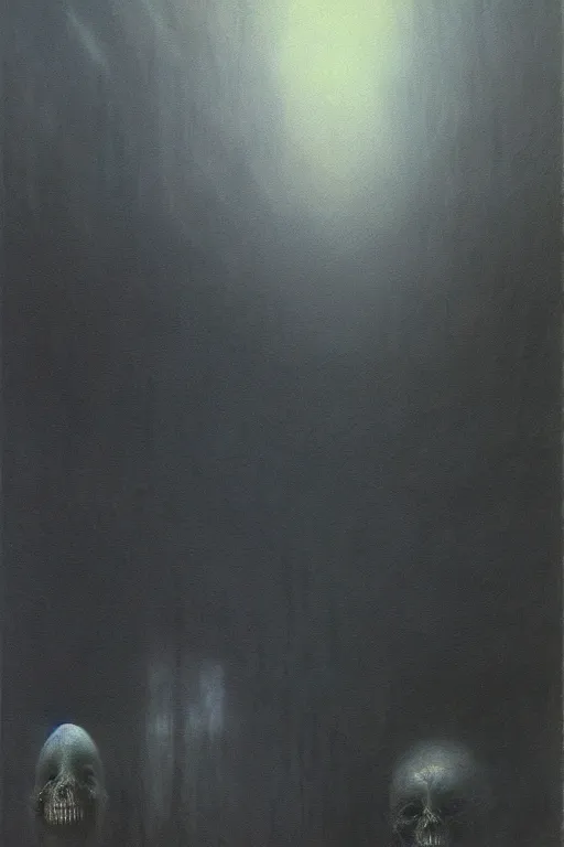 Prompt: hyper realistic painting of the eerie fog, ghost, creepy atmosphere, unnerving brushstrokes wayne barlowe, beksinski, hr giger, austin osman spare, bussiere