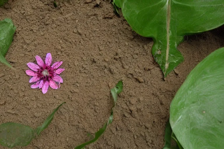 Image similar to a flower made by kia during a sandstrom in a rainforest