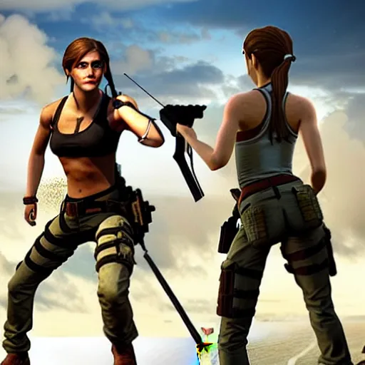 Image similar to Screenshot of Emma Watson as Lara Croft video game