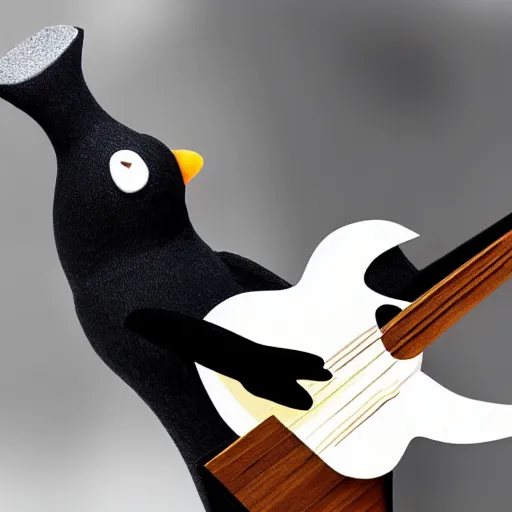 Image similar to pingu playing guitar, music festival, photorealistic