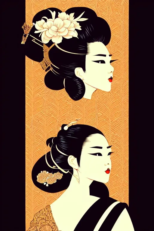 Image similar to silhouette of a geisha, vector art style, medium shot, intricate, elegant, highly detailed, digital art, ffffound, art by jc leyendecker and sachin teng