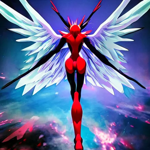 Prompt: evangelion angel invaders blazing wings 4 k path traced high definition detailed artstation realistic trending dramatic lighting hyperrealism bokeh focus high frequency noise
