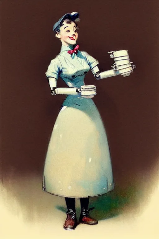 Image similar to (((((1950s robot waitress. muted colors.))))) by Jean-Baptiste Monge !!!!!!!!!!!!!!!!!!!!!!!!!!!