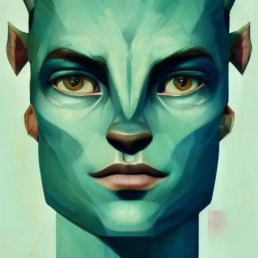 Image similar to Avatar with a blond hair, green eyes, satyr ears and deep blue skin profile picture by Greg Rutkowski, asymmetrical, Organic Painting , Matte Painting, geometric shapes, hard edges, street art, trending on the artstation:2 by Sachin Teng:4, blur: -4