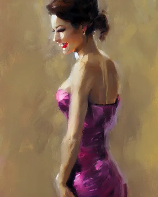 Image similar to a fine art painting of an elegant sly smiling woman by richard s. johnson, deviantart, figurative art, fine art