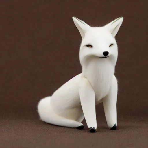 Prompt: medium - shot of a wooden handmade application simple doll of a white fox, highly detailed, sharp focus, promo photo, by shaun tan,