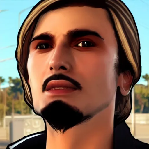 Image similar to closeup of handsome gigachad XQC as a GTA character in a loading screen