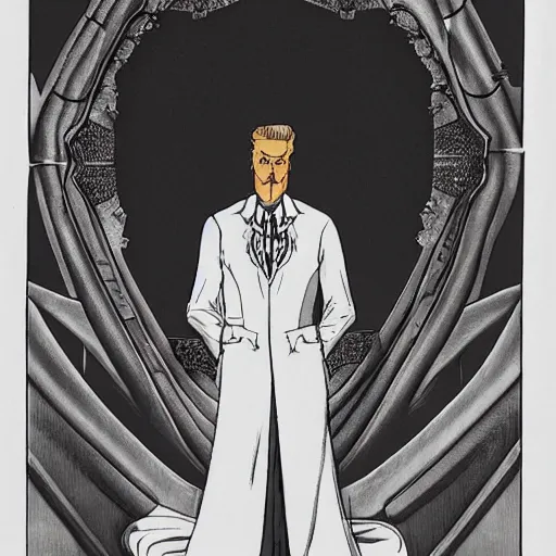 Image similar to heroic square - jawed emotionless serious blonde woman starship engineer, tribal tattoos, handsome, short slicked - back hair, sweating, uncomfortable and anxious, wearing white and gold satin victorian gown with white feathers at opulent formal dinner, looking distracted, awkward, mike mignogna, david mack