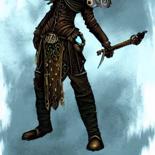 Image similar to a full body artwork in the style of magic the gathering artworks of a lovecraft steampunk warrior