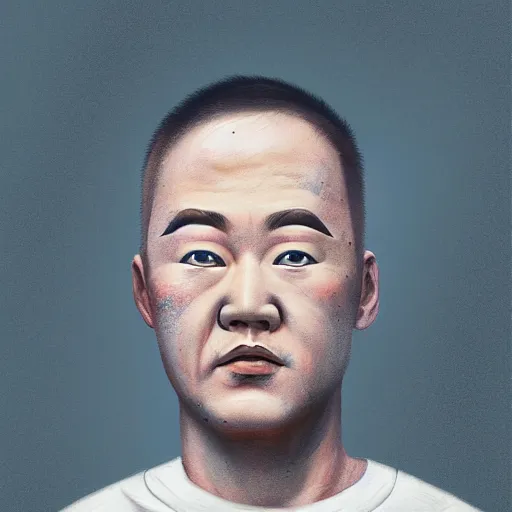 Prompt: inmate Justin Sun, big head in prison, painted by Mike Winkelmann