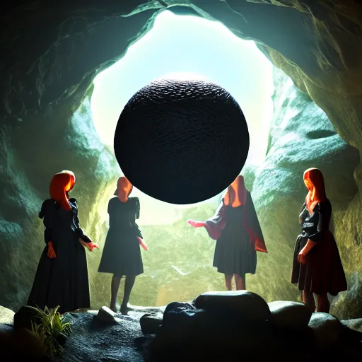 Prompt: witches and wizards standing around a magical orb in a cave ,highly detailed, 4k, HDR, award-winning, artstation, octane render