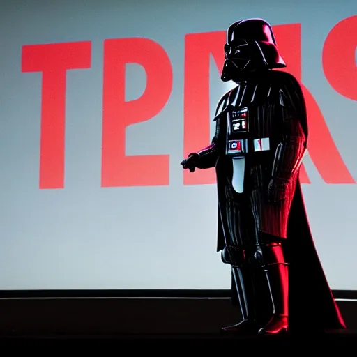 Image similar to rare photo of lord vader giving ted talk