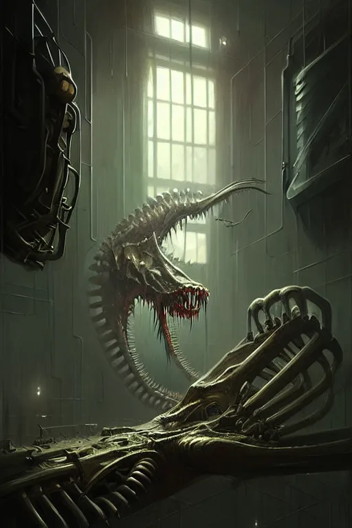 Image similar to professional concept art of a creepy family horrendous mechanical predatory! species in a dark room by artgerm and greg rutkowski. an intricate, elegant, highly detailed digital painting, concept art, smooth, sharp focus, illustration, in the style of cam sykes.